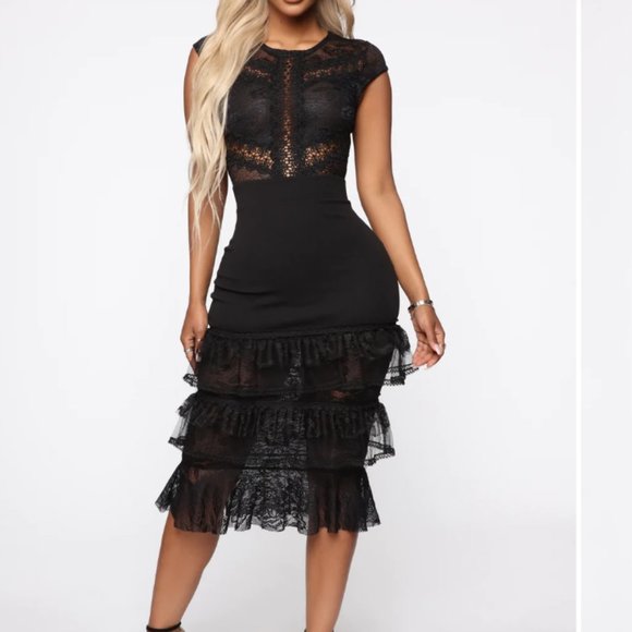 Black Mesh and Lace Dress - Picture 5 of 6